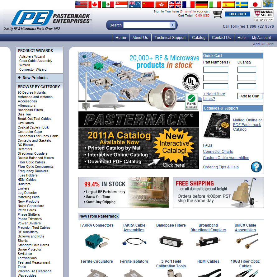 Cables, Coaxial Cable, Cable Connectors, Adapters, Attenuators, Microwave Parts - Pasternack Enterprises